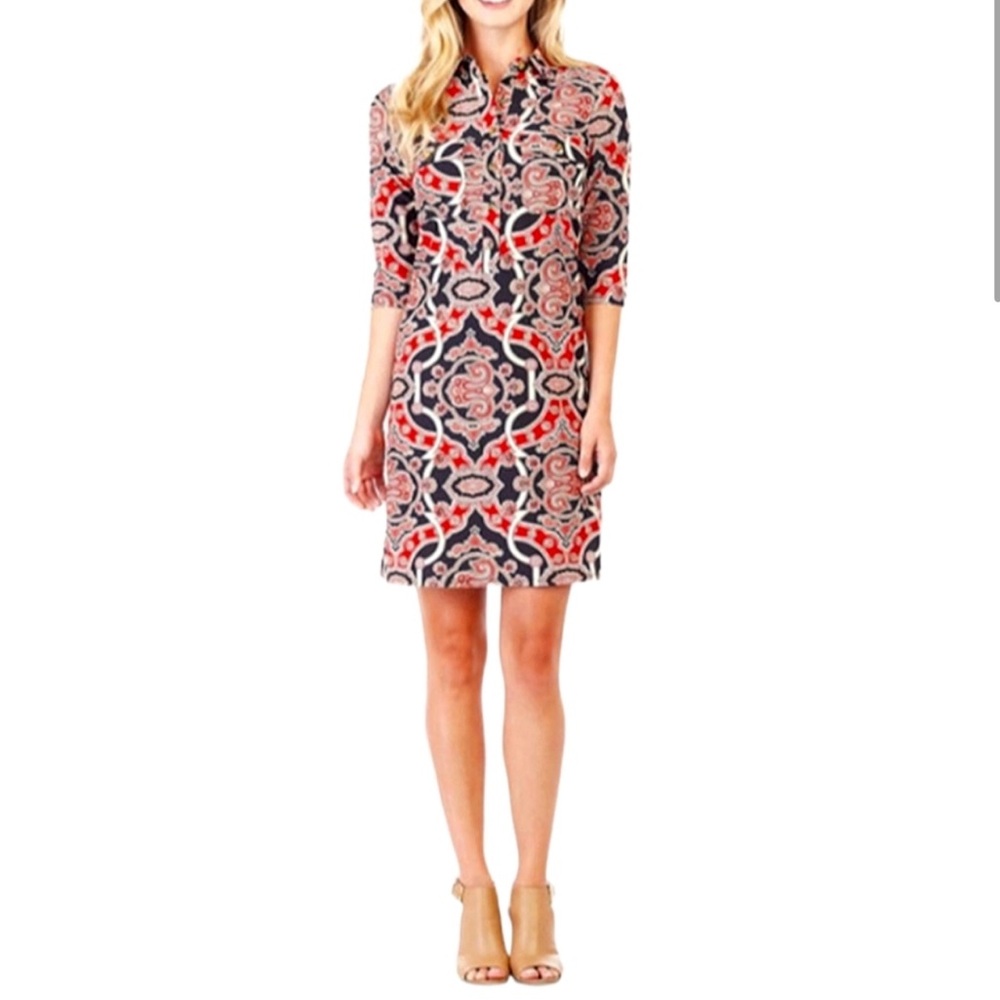 Jude Connally Red & Black Architecture Print Shirt Dress